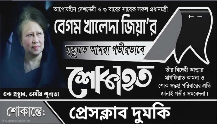 খালেদা জিয়ার মৃত্যুতে প্রেসক্লাব,দুমকির শোক