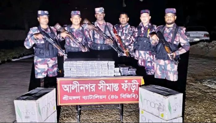 কুলাউড়ায় বিজিবির অভিযানে বিপুল পরিমাণ ভারতীয় সিগারেট জব্দ