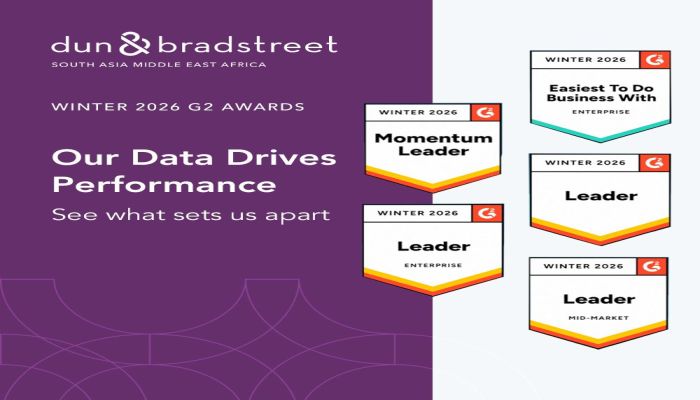 জি২ উইন্টার ২০২৬ অ্যাওয়ার্ডসে   ক্যাটাগরি লিডার হিসেবে স্বীকৃতি পেল ডান অ্যান্ড ব্র্যাডস্ট্রিট