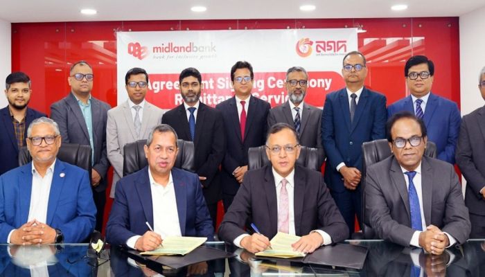 রেমিট্যান্স সেবা সহজ ও গতিশীল করতে নগদ ও মিডল্যান্ড ব্যাংকের চুক্তি