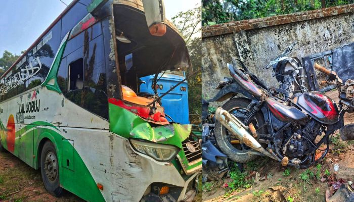 বাস-ট্রাক-মোটরসাইকেল সংঘর্ষে নিহত ২; মহাসড়ক ছয় লেনের দাবি স্থানীয়দের