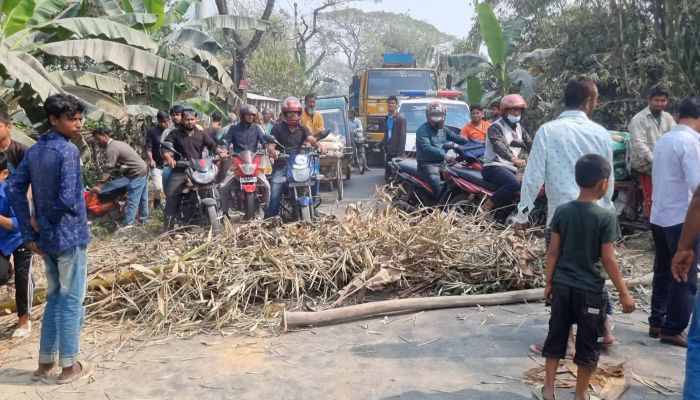 ফুলবাড়ীতে বালুবাহী ট্রলি খাড়ে উল্টে চালকের মৃত্যু, স্প্রিড ব্রেকারের দাবিতে সড়ক অবরোধ