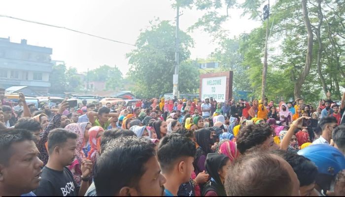 ঈশ্বরদীতে প্রধান ফটকে তালা দিয়ে ইপিজেড শ্রমিকদের বিক্ষোভ 