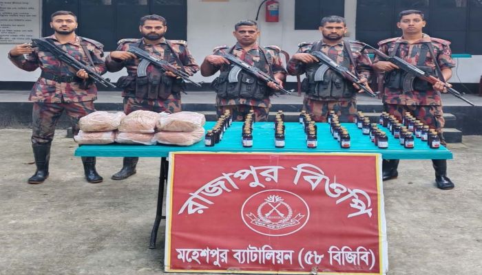 মহেশপুর সীমান্তে বিজিবির অভিযান, সিরাপ ও গাঁজা জব্দ